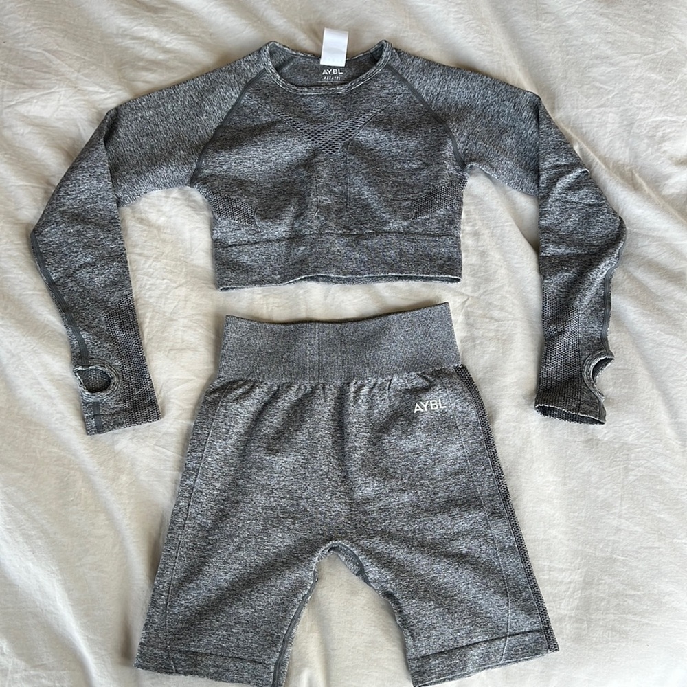 Like new AYBL workout wear. Motion Seamless Shorts and Long Sleeve Crop Top.